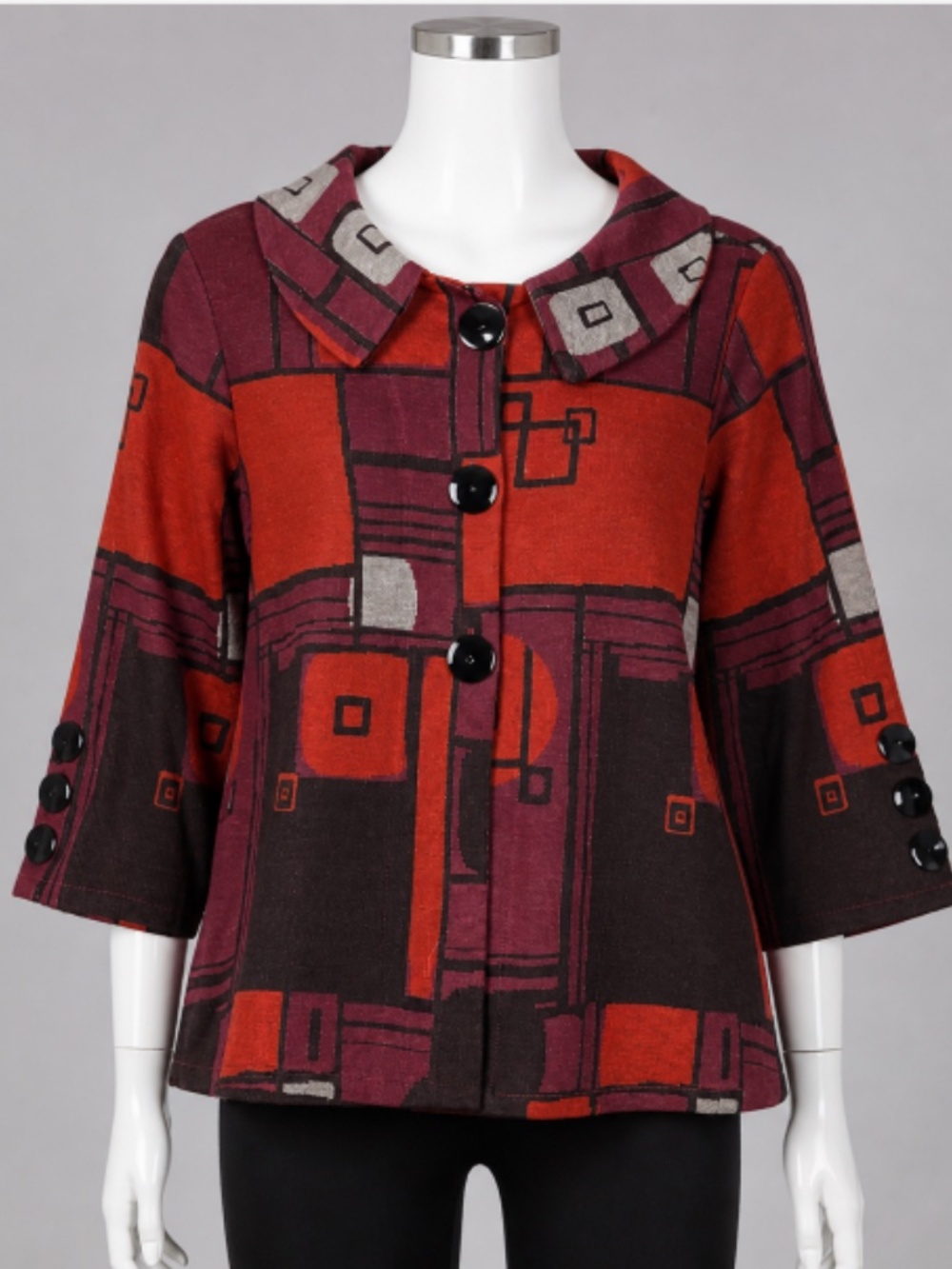 Andria Lieu Art to Wear Jacket Womens S Abstract Geometric Button Front